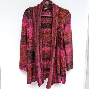 IPERICO wool blend chunky cable knit red striped open front cardigan sweater